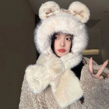 Load image into Gallery viewer, Fashion Winter Balaclava Hat Windproof Thickened Beanies Cap Bowknot Keep Warm Integrated Scarf Hat Set Outdoor