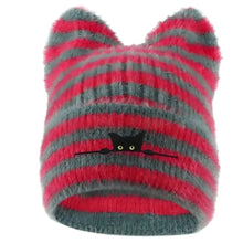 Load image into Gallery viewer, Fashion Keep Warm Women Cat Ear Knitted Hat Windproof Thickned Pullover Hat Cold Proof Embroidered Hat Outdoor Sports