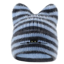 Load image into Gallery viewer, Fashion Keep Warm Women Cat Ear Knitted Hat Windproof Thickned Pullover Hat Cold Proof Embroidered Hat Outdoor Sports