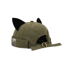 Load image into Gallery viewer, Retro Style Cute Cat Ears Brimless Hat Hip Hop Rolled Cuff Melon Docker Cap Adjustable Solid Color Beanie Hat Worker Wear