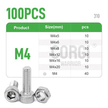 Load image into Gallery viewer, M2 M2.5 M3 M4 M5 M6 Hex Socket Head Cap Set Allen Screw Kit 126 - 1080 DIN912 304 Stainless Steel Screw Nut Bolt Assortment Set