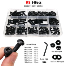 Load image into Gallery viewer, M1.6 M2 M2.5 M3 M4 M5 M6 M8 Black Grade 10.9 Steel Allen Hexagon Hex Socket Button Round Head Screw Bolt Nut Washer Kit Set Box