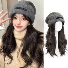 Load image into Gallery viewer, Fashion Long Wavy Hair Beanie Hat with Wig Attached Wig Casual Wig Knitted Cap Warm Hair Wig Winter Hats Women