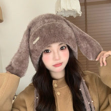 Load image into Gallery viewer, Winter Warm Ear Protector Hat Windproof Cold-proof Rabbit Ear Pullover Cap Thicken Fluffy Big Ears Knitted Cap Ourdoor
