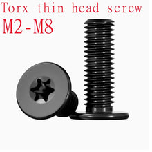 Load image into Gallery viewer, 5/10/50pc CM Torx thin screw M2 M2.5 M3 M4 M5 M6 M8 A2-70 Stainless Steel black colour Six-Lobe Ultra Thin Flat Wafer Head Screw