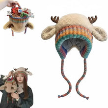 Load image into Gallery viewer, New Fur Deer Storage Hat Ear Protection Warm Knitted Deer Antler Hat Windproof Elastic Winter Cap Outdoor