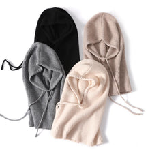 Load image into Gallery viewer, 100%Wool Balaclave Beanies For Women&Men Winter Knitted Neck Face Protect Warm Soft Hooded Hats Drawstring Skullies Headgears