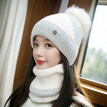 Load image into Gallery viewer, Casual Windproof Knitted Woolen Cap Thickened Neck Warmer Beanies Hat Cold-proof Keep Warm Pompoms Hat for Women