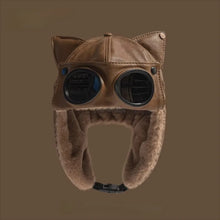 Load image into Gallery viewer, Fashion Retro Bomber Hat PU Leather Plus Fluff Pilot Hat Windproof Velvet Lining Winter Ear Protection Hat Unisex