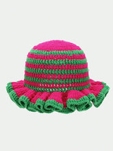 Load image into Gallery viewer, Solid Color Hand Knitted Knit Hat in Bohemian Style with Hollowed Out and Ruffled Design Bucket Shaped Hat Fisherman's Hat