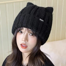 Load image into Gallery viewer, Solid Color Fleece-lined Warmth Knitted Beanies Hip Hop Cat Ear Female Beanie Caps Outdoor Anti-cold Ladies Casual Cap