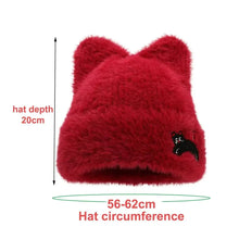 Load image into Gallery viewer, Casual Cute Cat Ear Warm Hat Keep Warm Thickened Wool Knitted Hat Windproof Ear Protection Cap for Women