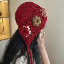 Load image into Gallery viewer, Cute Tassels Crochet Knitted Hat Hollow Out Handmade Craft Pullover Hat Bohemian Style Windproof Korean Weave Cap Women