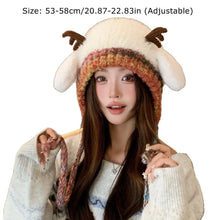 Load image into Gallery viewer, New Fur Deer Storage Hat Ear Protection Warm Knitted Deer Antler Hat Windproof Adjustable Earmuffs Hat Outdoor