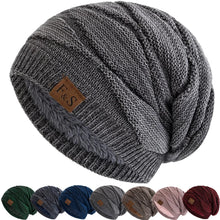 Load image into Gallery viewer, Unisex Slouchy Winter Hats Warm Fleece Lined Beanie Cap Men Women Casual FS Label Decor Winter Mixed Color Knitted Hats