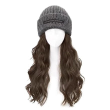 Load image into Gallery viewer, Fashion Long Wavy Hair Beanie Hat with Wig Attached Wig Casual Wig Knitted Cap Warm Hair Wig Winter Hats Women