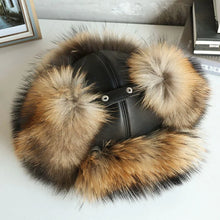 Load image into Gallery viewer, Fur Hat Women Black Fox Fur Ushanka Hats Winter Warm Ears Bomber Cap