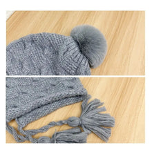 Load image into Gallery viewer, Fashion Tassels Knitted Hat Warm Solid Color Beanie Hat Cold Proof Windproof Earflap Cap Winter