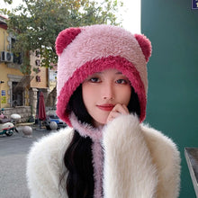 Load image into Gallery viewer, Fashion Bear Ear Knitted Hat Coldproof Windproof Ear Protection Hat Keep Warm Thickened Pompoms Hat for Women Girls