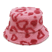 Load image into Gallery viewer, Women's Sherpa Bucket Hat with Heart Pattern Winter Cozy Fisherman Cap Furry Boonie Hat Cute Outdoor Fashion