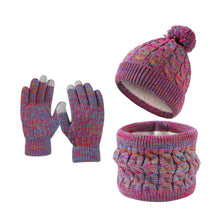Load image into Gallery viewer, YANBIGUO Kids Winter Hat Gloves Scarf Set, Girls Boys Hats Beanie with Pom Children Knit Neck Warmer Mittens Fleece Lined Set