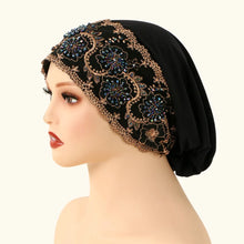 Load image into Gallery viewer, New Luxury Embroidery Turban Cap Women Floral Rhinestone Islamic Headwear Bonnet Lace Modal Female Head Wraps