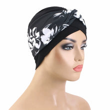 Load image into Gallery viewer, Twist Knot Floral Print Turban Headband Cross Cotton Stretch Muslim Women Hijab Elastic Hair Accessories Chemo Cap