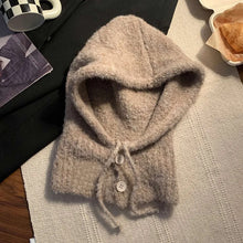 Load image into Gallery viewer, Solid Color Women Balaclava Hat and Scarf Integrated Plush Knitted Pullover Hat Winter Warmer Knitted Beanies Cold Weather