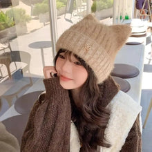 Load image into Gallery viewer, New Windproof Knitted Hat Cat Ear Lining Beanie Cap Winter Head Covering Autumn Winter