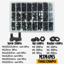 Load image into Gallery viewer, Black 2500P Hex Socket Head Screws Set M2 M2.5 M3 M4 M5 M6 DIN912 12.9 Allen Screw Nut Steel Button Head Socket Cap Bolt Nuts