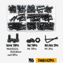 Load image into Gallery viewer, Black 2500P Hex Socket Head Screws Set M2 M2.5 M3 M4 M5 M6 DIN912 12.9 Allen Screw Nut Steel Button Head Socket Cap Bolt Nuts