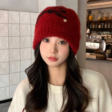 Load image into Gallery viewer, Fashion Keep Warm Bow Knitted Hat Windproof Cold Proof Ear Protection Cap Thickened Pullover Hat Autumn Winter