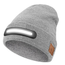 Load image into Gallery viewer, USB Rechargeable LED Lighted Beanie Hat Built-in Speaker Mic Detachable Bluetooth Earflap Hat Three-Stage Lighting