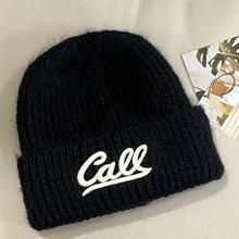 Load image into Gallery viewer, Warm Knitted Hat Letter Embroidered Solid Color Woolen Hats Large Head Circumference Double Folded Edges Knit Hats Autumn Winter