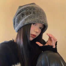 Load image into Gallery viewer, Cute Slouchy Beanie Hat Letter Big Size Warm Knit Cap Soft Face Slimming Crochet Hat For Daily Wear