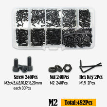 Load image into Gallery viewer, Black 2500P Hex Socket Head Screws Set M2 M2.5 M3 M4 M5 M6 DIN912 12.9 Allen Screw Nut Steel Button Head Socket Cap Bolt Nuts