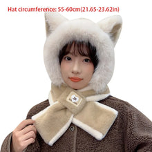 Load image into Gallery viewer, New Fox Ears Integrated Hat Scarf Set Warm Windproof Pullover Cap Coldproof Hooded Hat Outdoor Sports