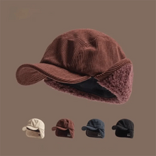 Load image into Gallery viewer, Versatile Retro Bomber Hats Windproof Fleece-Lined Ear Protection Caps Earflap Warm Corduroy Caps Autumn Winter Men Women Wear