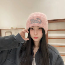 Load image into Gallery viewer, Warm Knitted Hat Letter Embroidered Solid Color Woolen Hats Large Head Circumference Double Folded Edges Knit Hats Autumn Winter