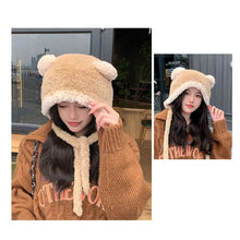 Load image into Gallery viewer, Fashion Bear Ear Knitted Hat Coldproof Windproof Ear Protection Hat Keep Warm Thickened Pompoms Hat for Women Girls