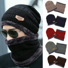 Load image into Gallery viewer, Winter Hat For Men Fleece Scarf Women Neck Leather Knitted Cap Thick Wool Neck Warmer Balaclava Ski Mask Skullies Beanies