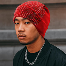 Load image into Gallery viewer, Y2K Versatile Beanie Hat Stretchy Crimping Windproof Rhinestone Knitted Cap Warm Shiny Ski Caps for Men and Women