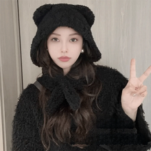 Load image into Gallery viewer, Thickened Bear Ear Women Scarf Hat Knitted Scarf Integrated Knitted Pullover Cap Ear Protection Warm Cap Winter Accessories