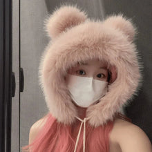 Load image into Gallery viewer, Women Winter Warm Kawaii Fox Fur Imitation Mink Plush Hat Thickened Cute Bear Ear Japanese Bomber Hat Ear Protection Cosplay Cap