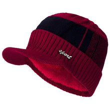 Load image into Gallery viewer, Unisex Warm Winter Hat With Brim Plush Fur Lined Knit Cap Sports Label Thicken Winter Hats For Men