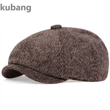 Load image into Gallery viewer, Men Women Wool Newsboy Caps Herringbone Flat Caps Coffee British Gatsby Caps Autumn Winter Warm Woolen Hats Gorras