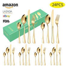 Load image into Gallery viewer, Stainless Steel Tableware Knife, Fork and Spoon 24-Piece Set Hotel Western Tableware Steak Knife, Fork and Spoon Gift Set