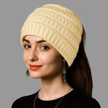 Load image into Gallery viewer, Warm Solid Color Ponytail Beanie Hat Headwear Ear Protection Women's Hat Thicken Knitting Headband Autumn