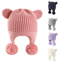 Load image into Gallery viewer, Cute Soft Winter Hat Fleece Lined Warm Fabric Toddler Beanie 2 Cute Ears Warm Fleece Hat Winter Season