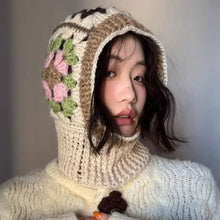 Load image into Gallery viewer, Windproof Crochet Flower Handmade Balaclava Hat Colorful Neck Warm Pullover Hat Ear Protection Knitted Yarn Hat Outdoor